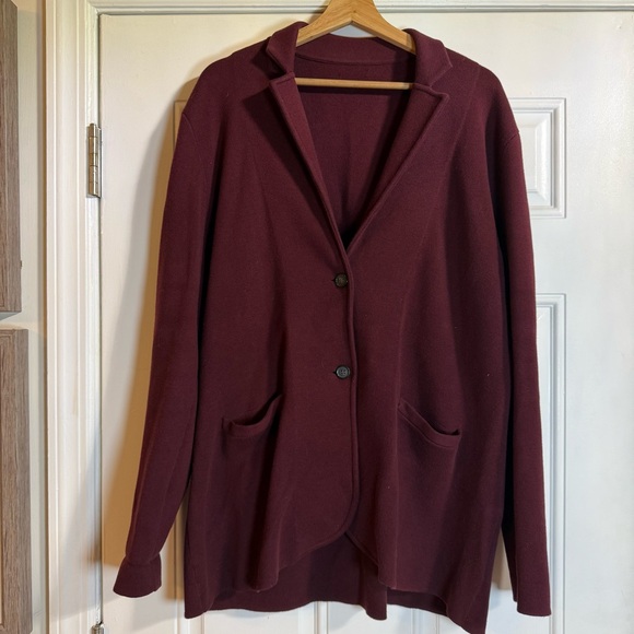 Women's Burgundy Blazer Coat Size Large 100 💯 Cotton - Picture 1 of 4
